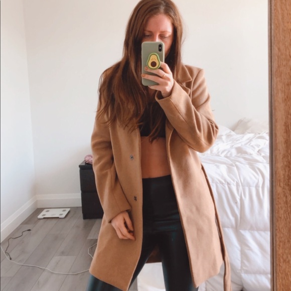 H&M Jackets & Blazers - H&M Camel Tie Waist Overcoat